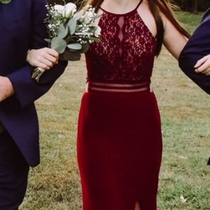 Formal dress bridesmaids or prom dress.  The color is burgundy or maroon